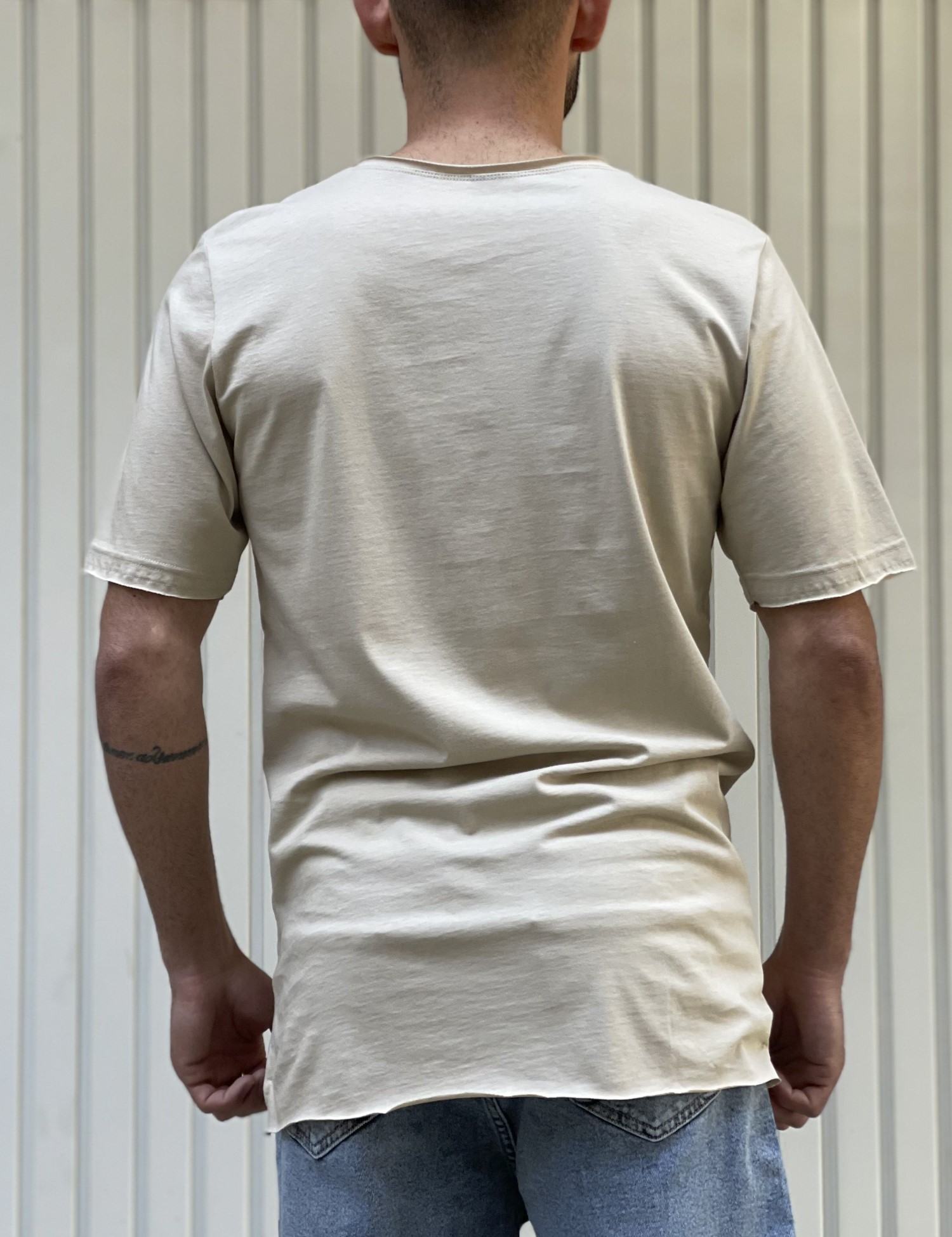 NDC ανδρικό μπεζ ασύμμετρο T-shirt με ραφή 232917B φωτογραφία